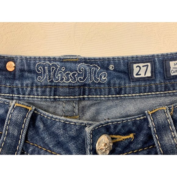 MISS ME Mid-Short Embellished Cut-Off Jean Shorts Sz 27 - Picture 4 of 12